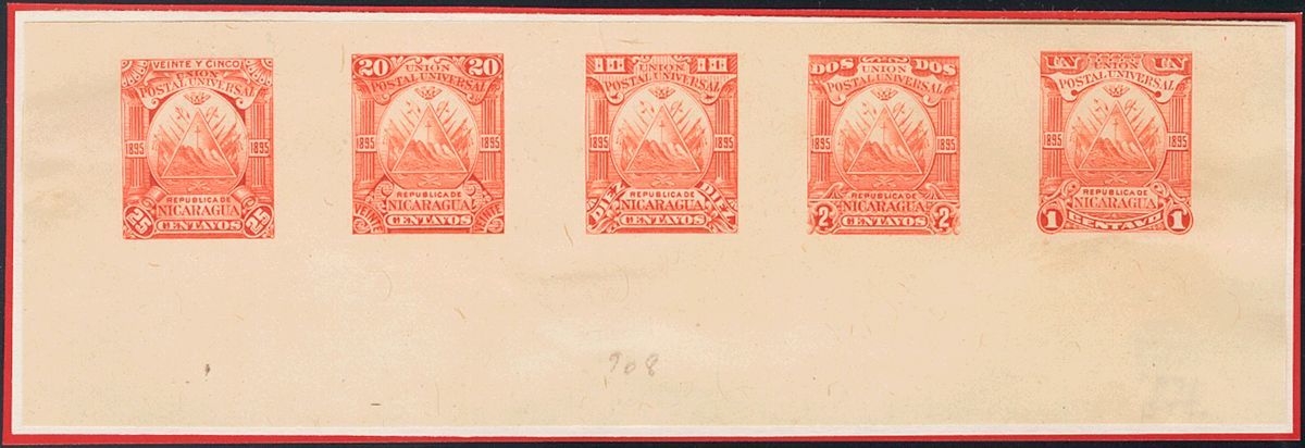 3032 Nicaragua. 1895. Yv. (*) 71/72, 74/75. 1 Ctvo, 2 Ctvos, 10 Ctvos, 20 Ctvos Y 25 Ctvos. PRUEBA DE PUNZON COLECTIVA,  - Nicaragua