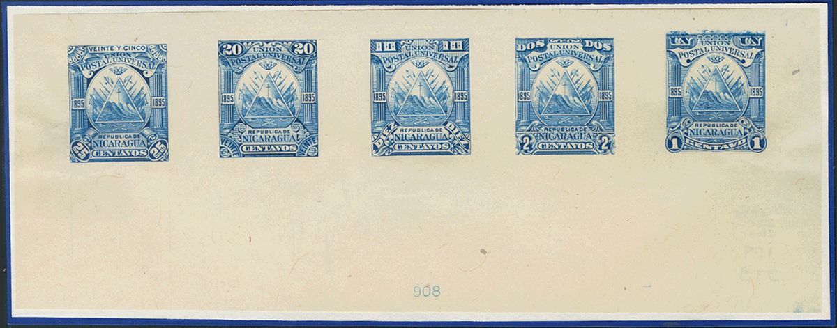 3033 Nicaragua. 1895. Yv. (*) 71/72, 74/75. 1 Ctvo, 2 Ctvos, 10 Ctvos, 20 Ctvos Y 25 Ctvos. PRUEBA DE PUNZON COLECTIVA,  - Nicaragua