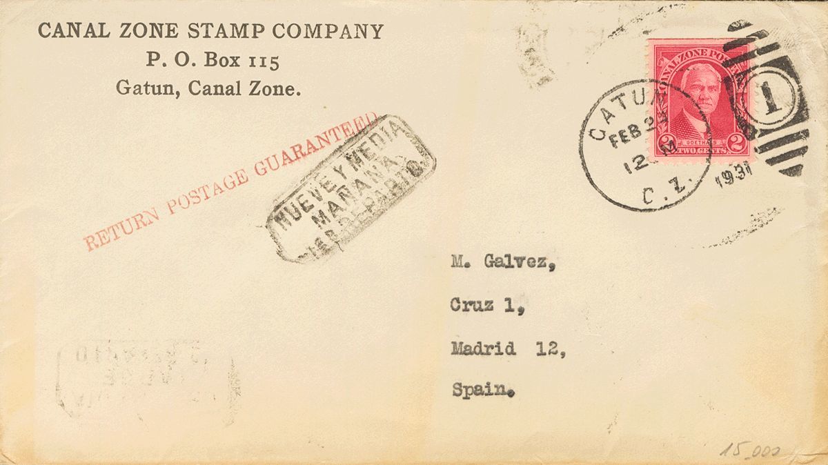 3083 Panamá Zona Canal. 1931. SOBRE. Yv. 78. 2 Ctvos Carmín. GATUN A MADRID. Matasello Dúplex GATUN / C.Z. / 1 Y En El F - Andere & Zonder Classificatie