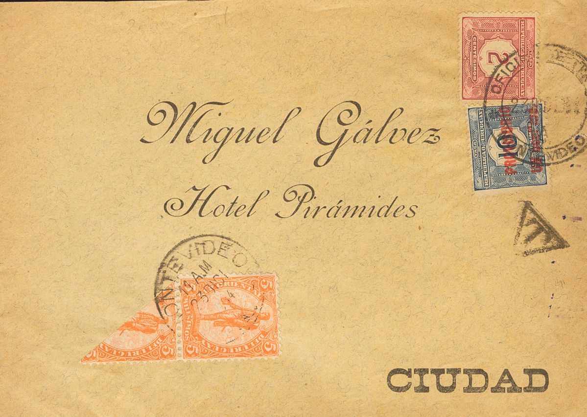 3117 Uruguay. 1904. SOBRE. Yv. 160(2). 5 Mils Naranja, Pareja, Un Sello BISECTADO Diagonalmente. Correo Interior De MONT - Uruguay