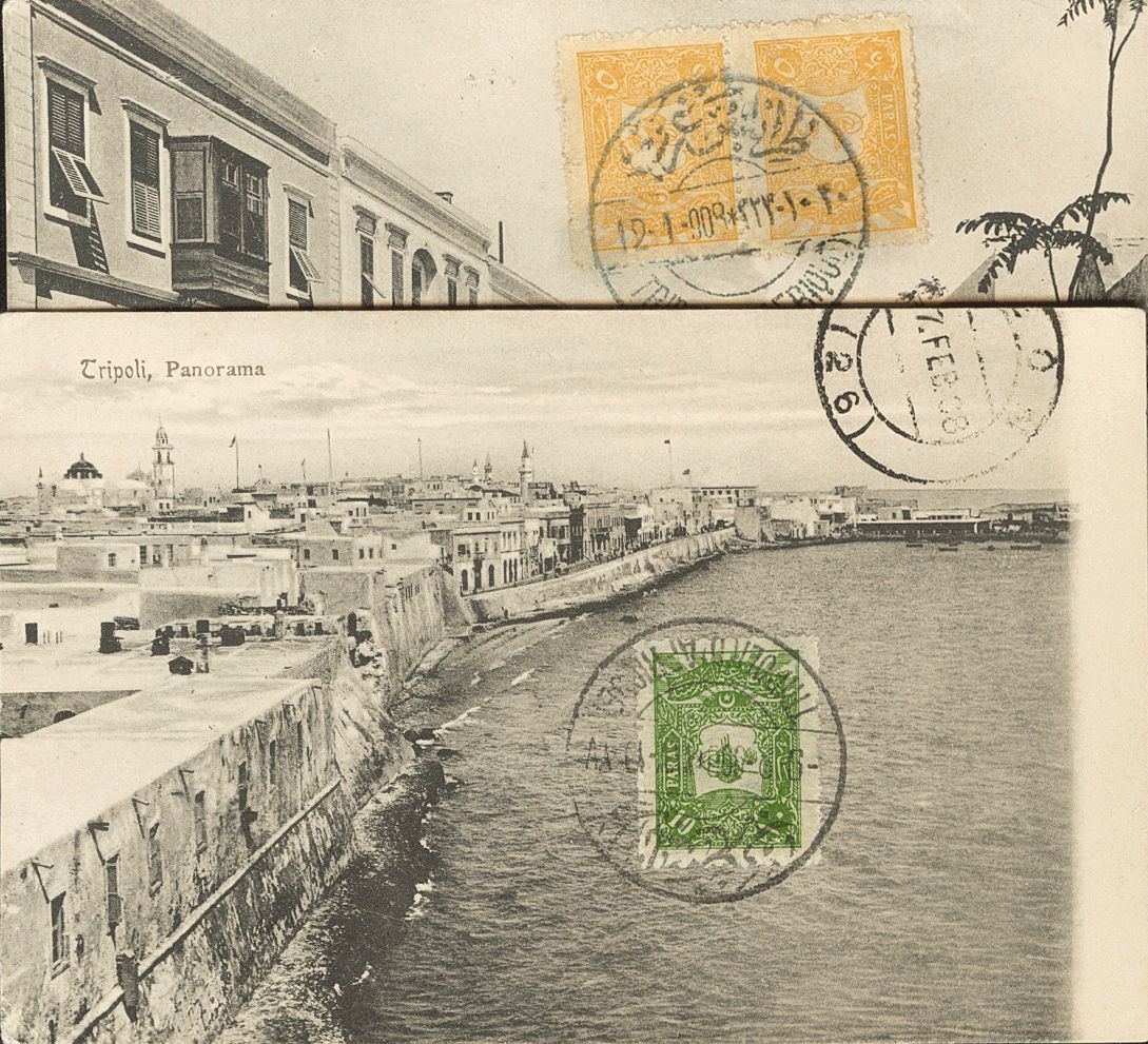 3170 Libya. 1908. COVER. Yv. Turquia 106(2), 107. Set Of Two Postcards From TRIPOLI To LEON (SPAIN) And Franked With Two - Libië