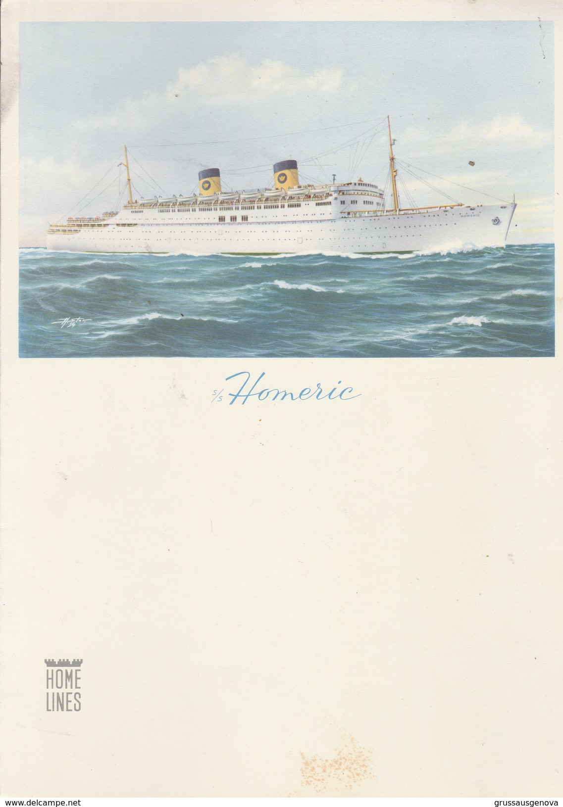 GF1) LINEA NAVIGAZIONE HOME LINES NAVE HOMERIC MENU CROCIERA 3/11/1959 COPERTINA PIROSCAFO IN NAVIGAZIONE - Menus