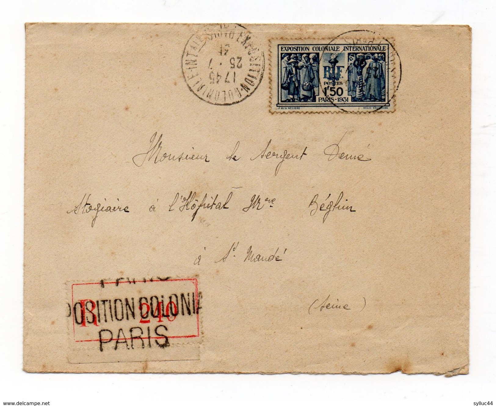 Enveloppe Recommandé Exposition Coloniale Paris 1931 Oblitération Superbe. - 1921-1960: Moderne