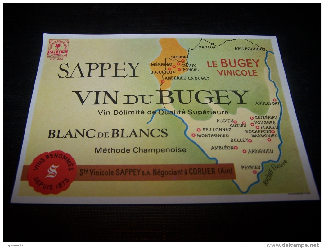 Etiquette Vin Wine Label Ancienne Old Antique Vin Du Bugey Sappey Corlier Ain - Blancs