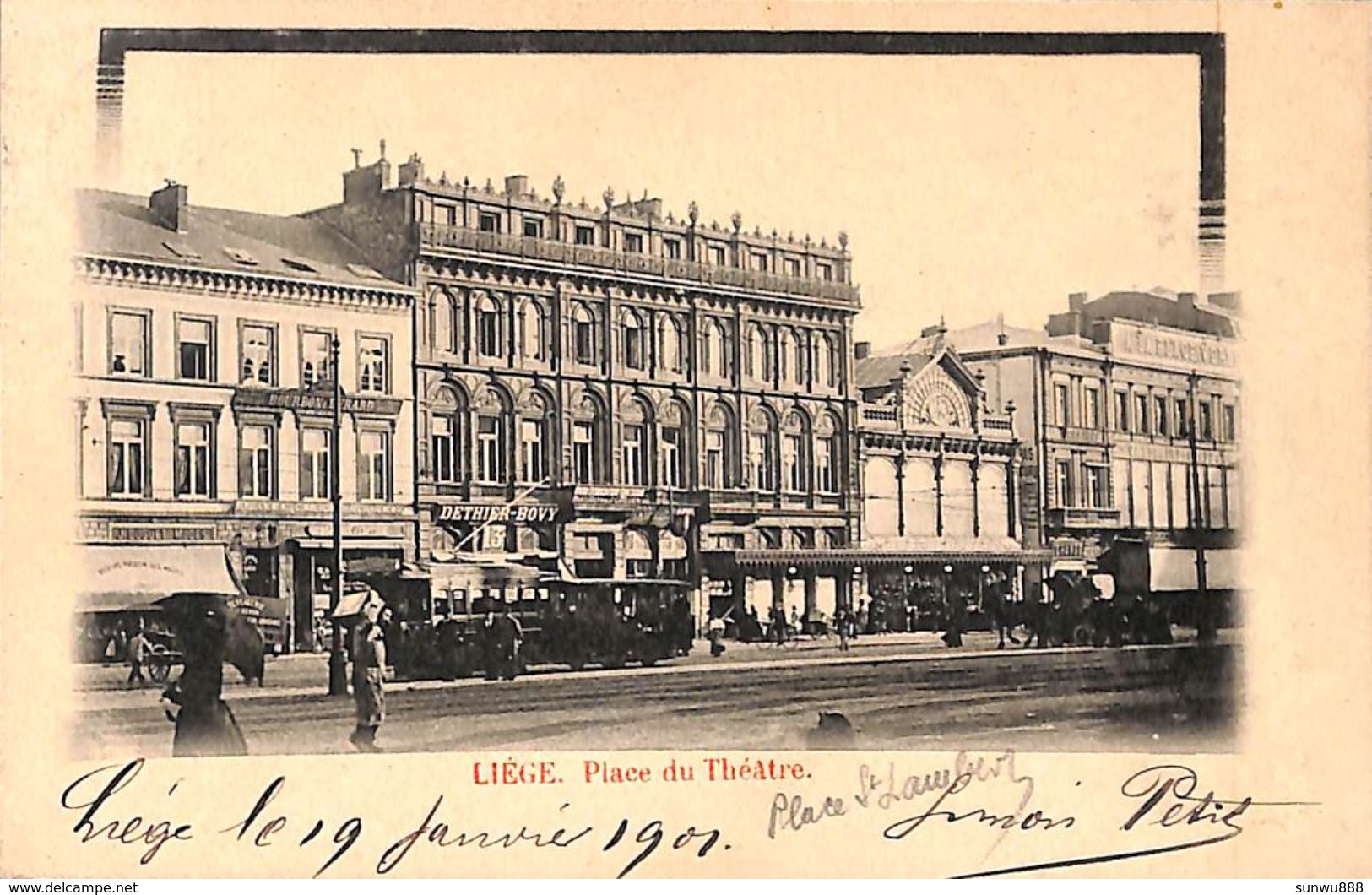 Liège - Place Du Théâtre (belle Animation, Tram, Tramway, Messagerie, 1901) - Luik