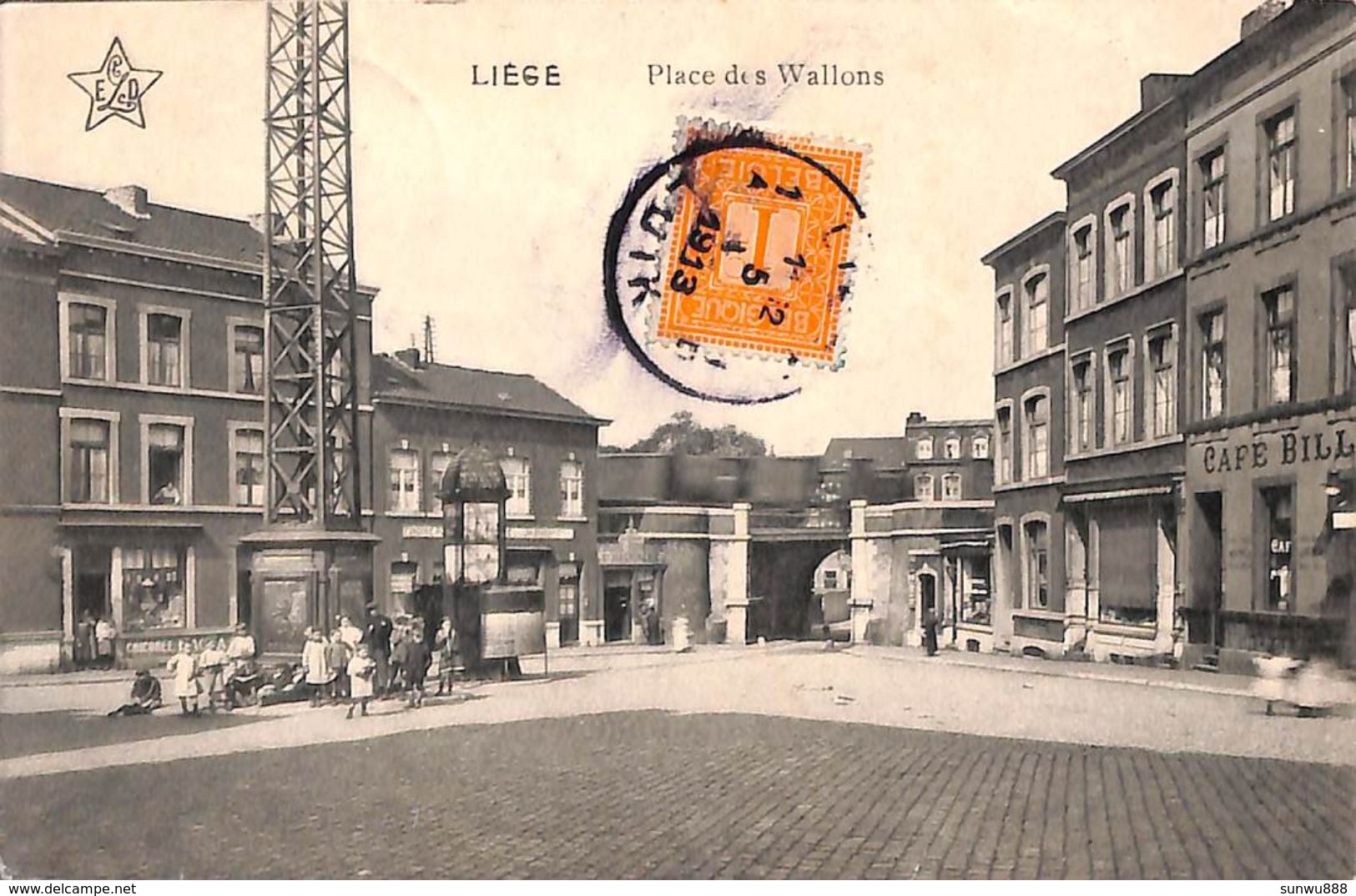 Liège - Place Des Wallons (animée, Café, Vespasienne, 1913) - Luik