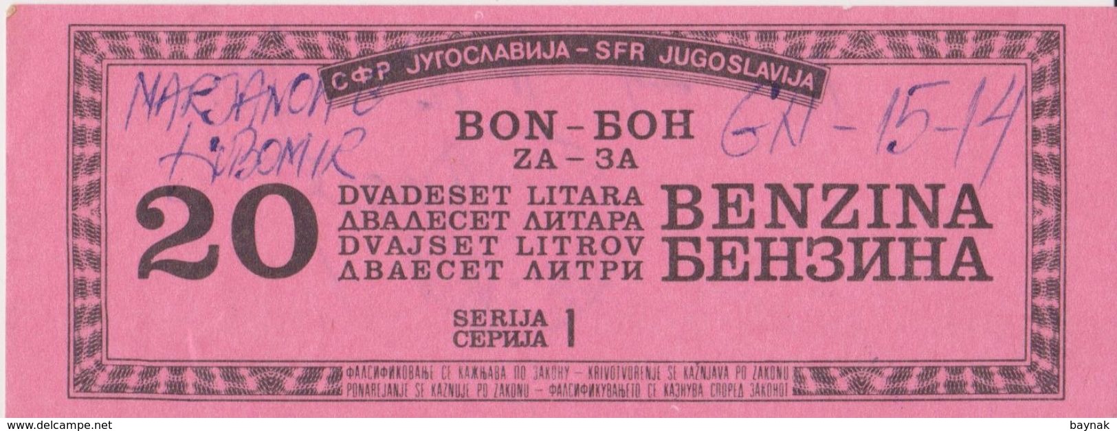 JUGOSLAWIEN   //  REPUBLIKA SRPSKA KRAJINA, GLINA   /  WAR PERIOD   -  FUEL BON, BON FUR 20 LITER BENZINE  -  1993 - Kroatien