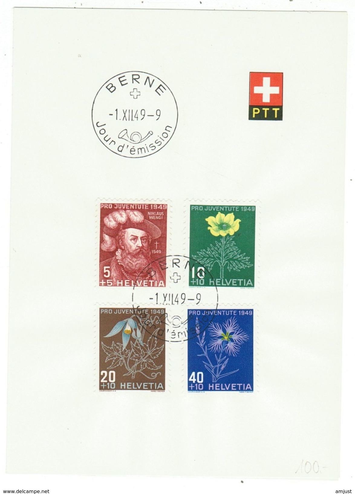 Suisse // Schweiz // Switzerland //  Pro-Juventute  // 1949 Série Complète Sur Feuillet PTT 1er Jour - Lettres & Documents