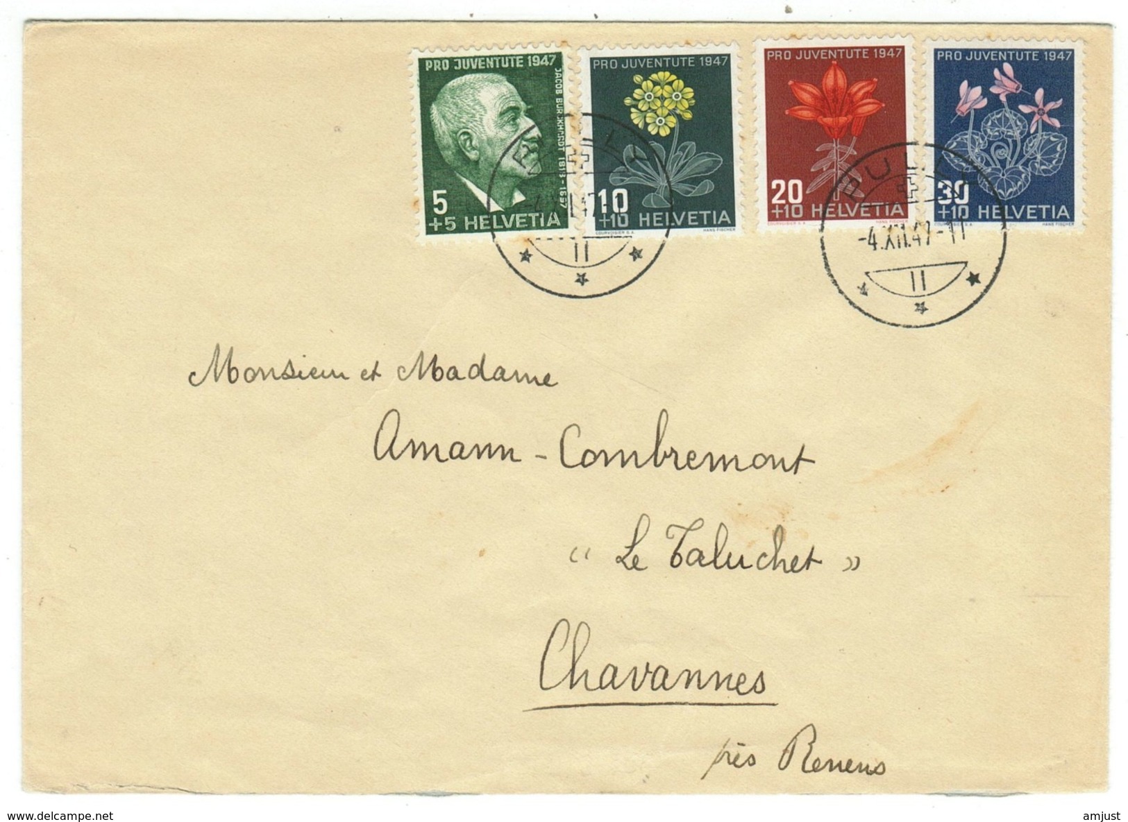 Suisse // Schweiz // Switzerland //  Pro-Juventute  // 1947 Série Complète Sur Lettre Pour Chavannes - Lettres & Documents