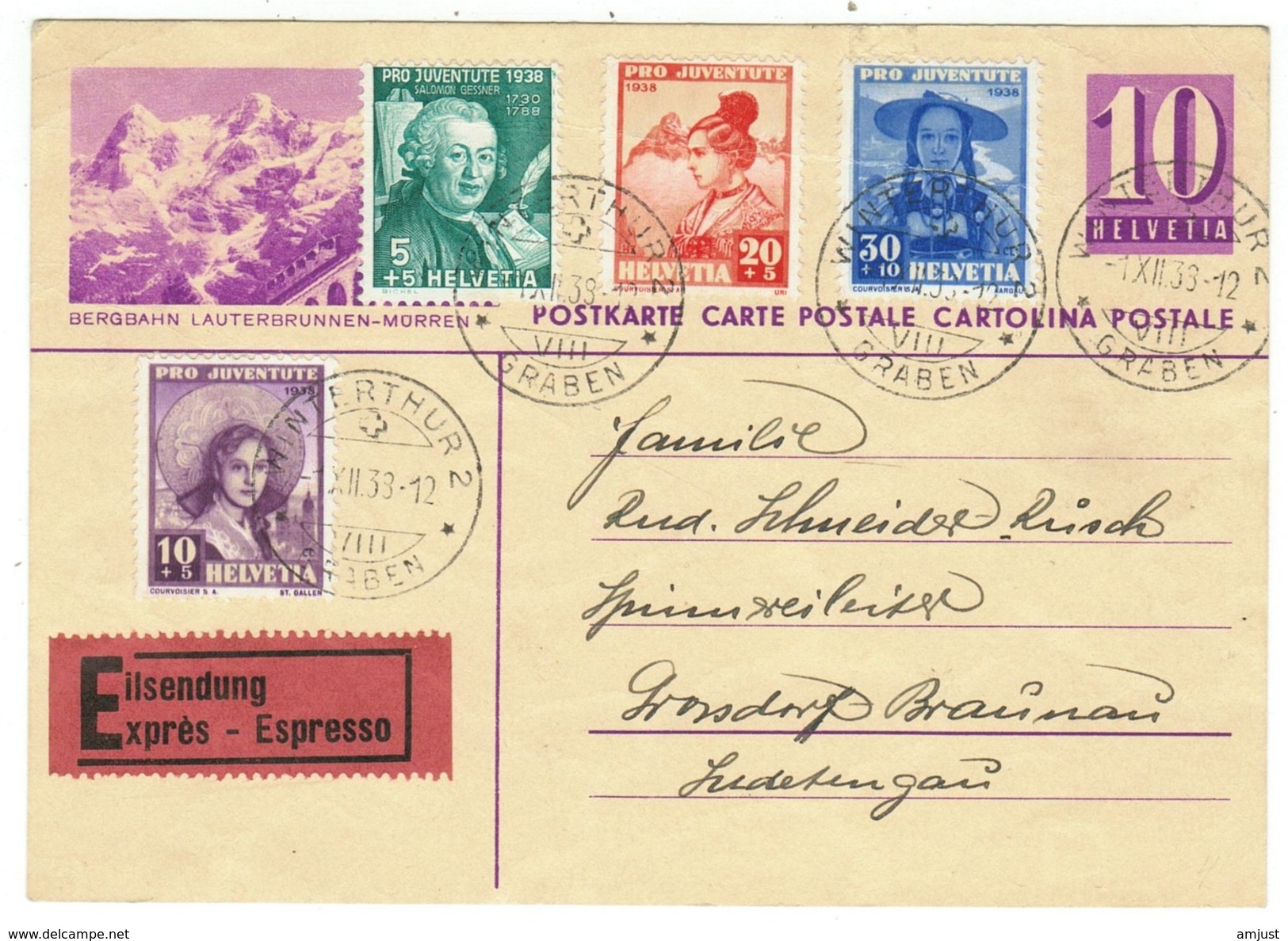 Suisse // Schweiz // Switzerland //  Pro-Juventute  // Entier Postal Avec La Série 1938 1er Jour - Covers & Documents