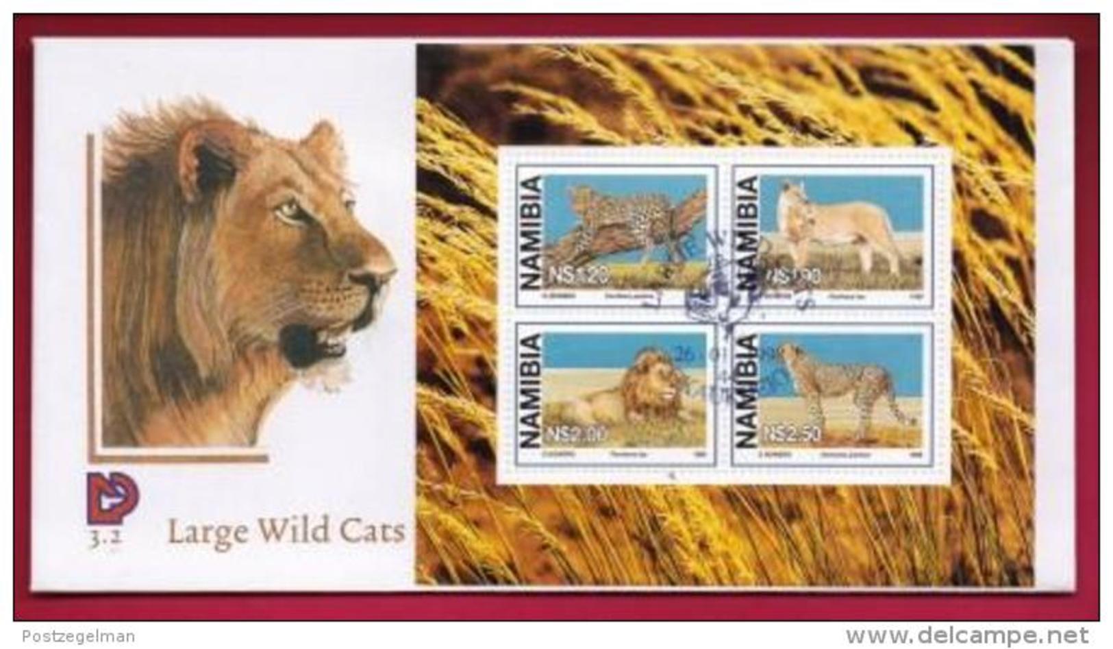 NAMIBIA, 1998, First Day Cover, Large Wild Cats, Min Sheet,Michel 3-02, F3904 - Namibia (1990- ...)