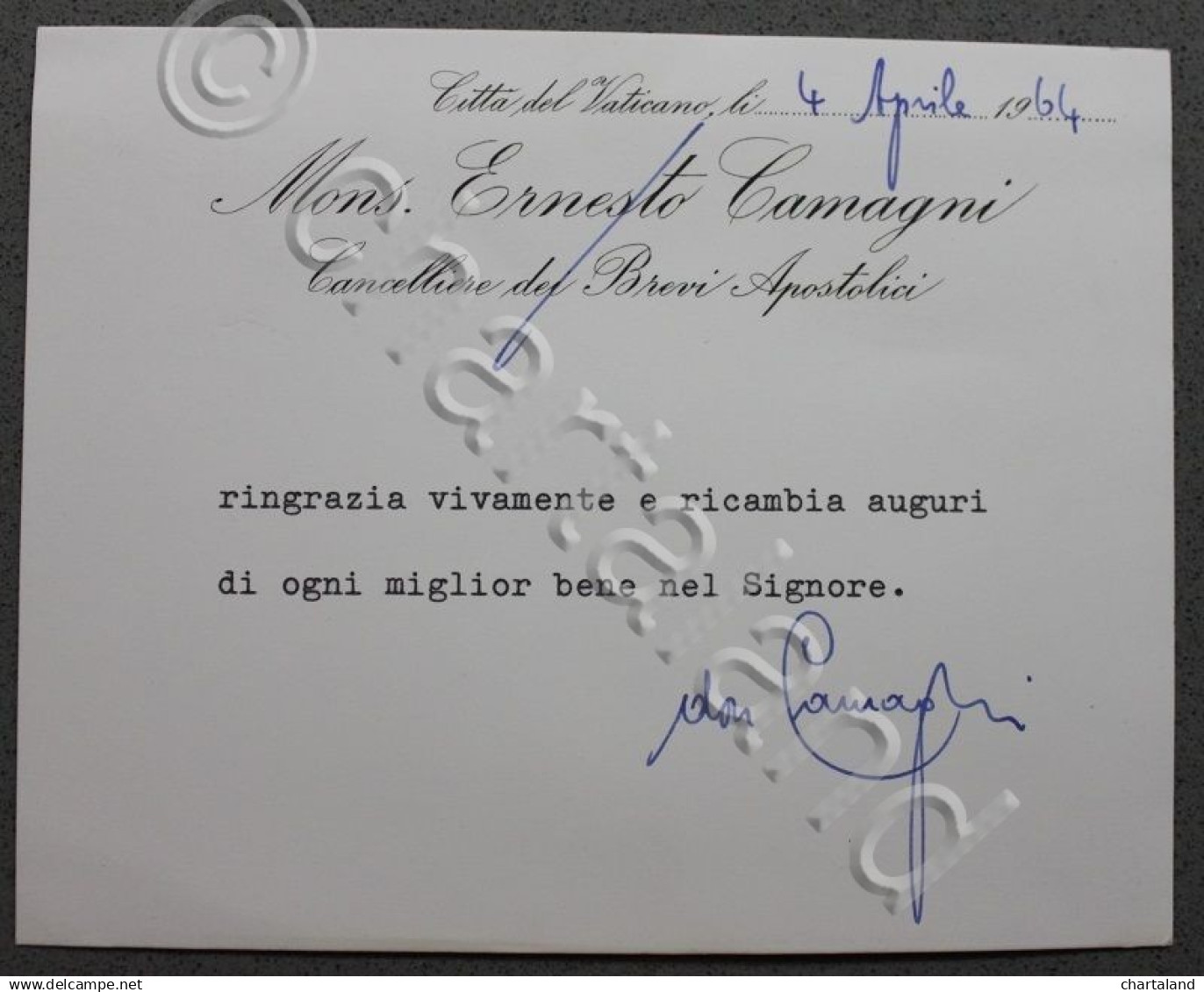 Biglietto Autografo Mons Ernesto Camagni Cancelliere Brevi Apostolici 1964 - Other & Unclassified