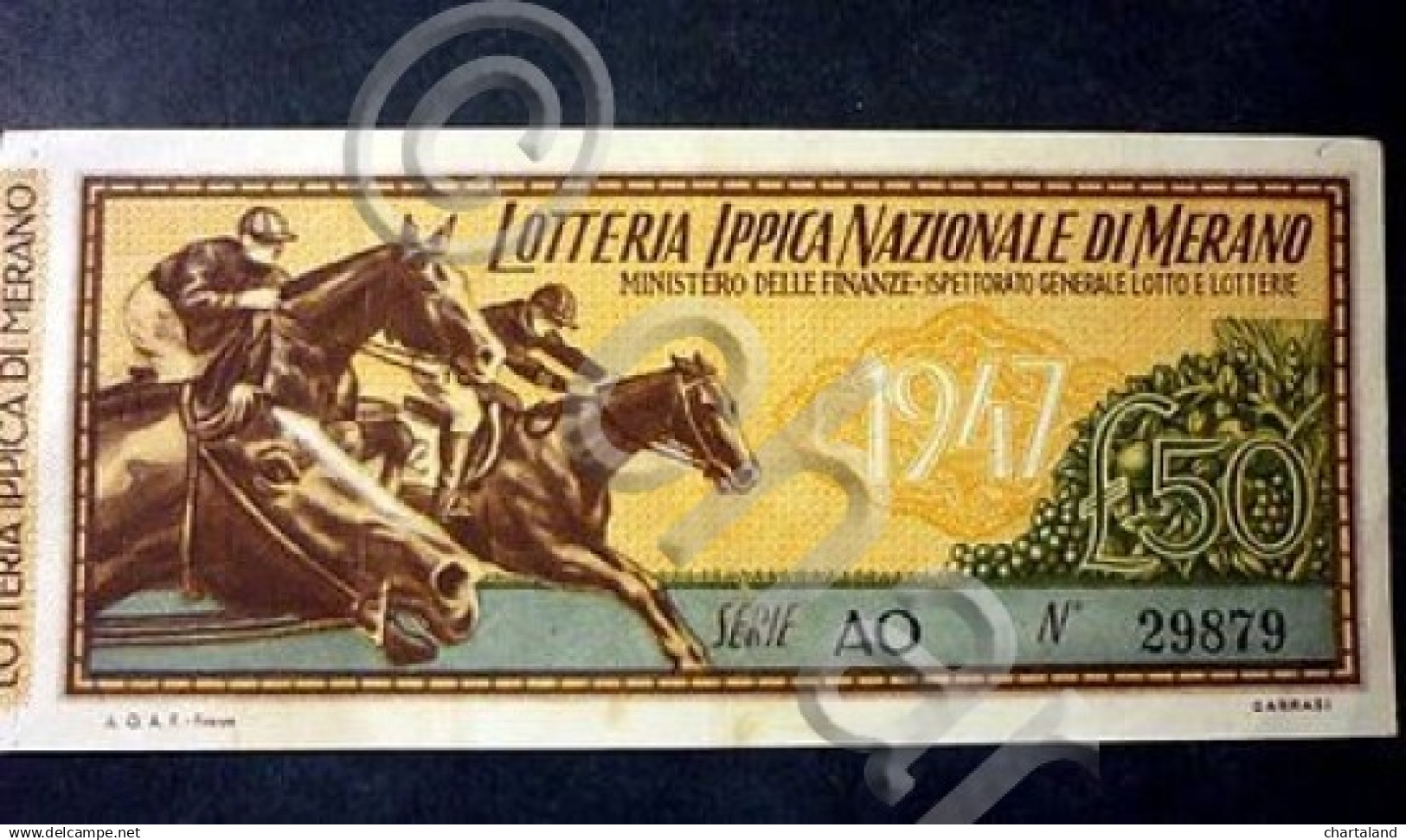 Biglietto Lotteria Ippica Nazionale Merano 1947 - Lottery Tickets