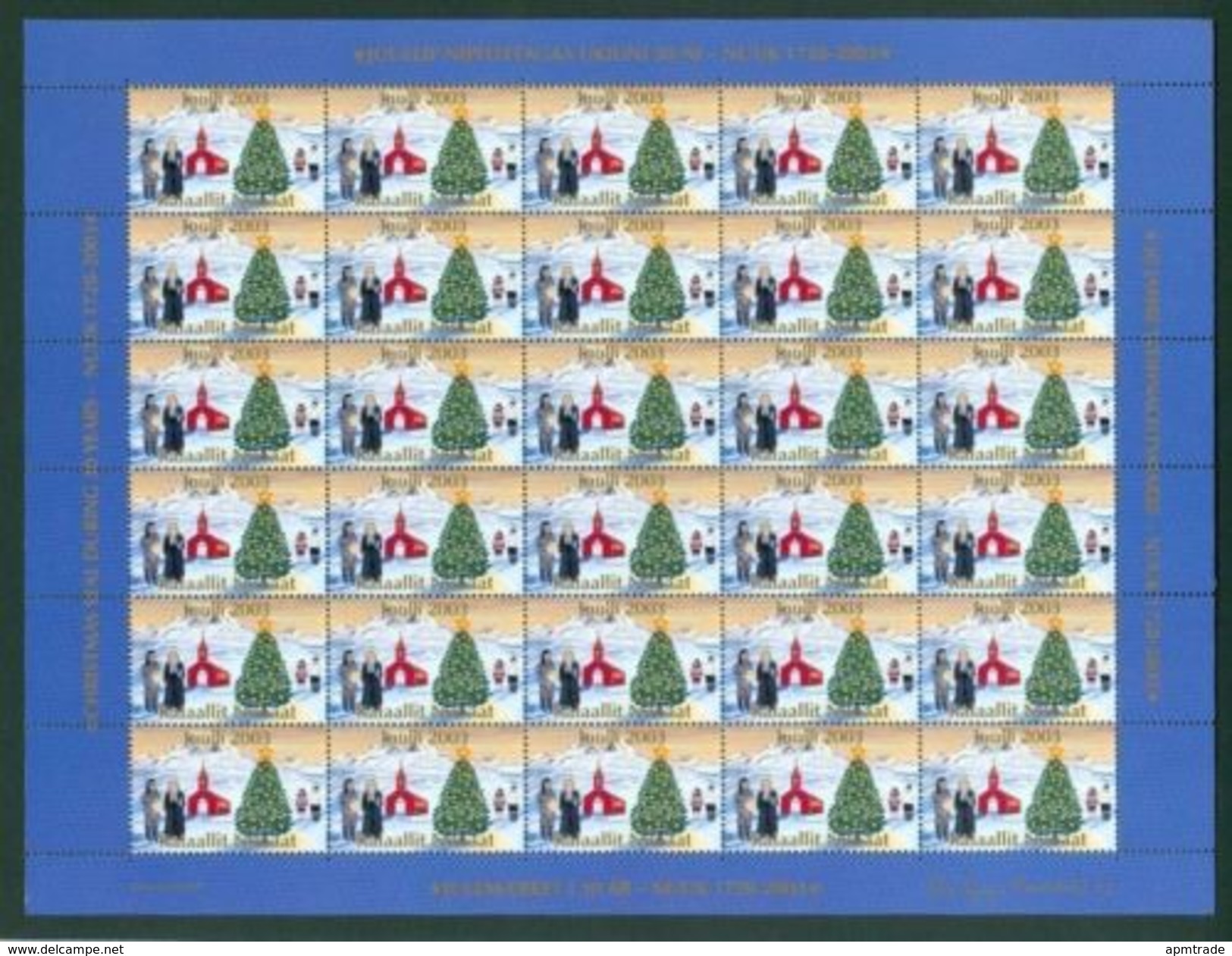 Greenland. Christmas Seal  Unfolded 2003 MNH Full Sheet. Church,Tree,Minister. - Other & Unclassified