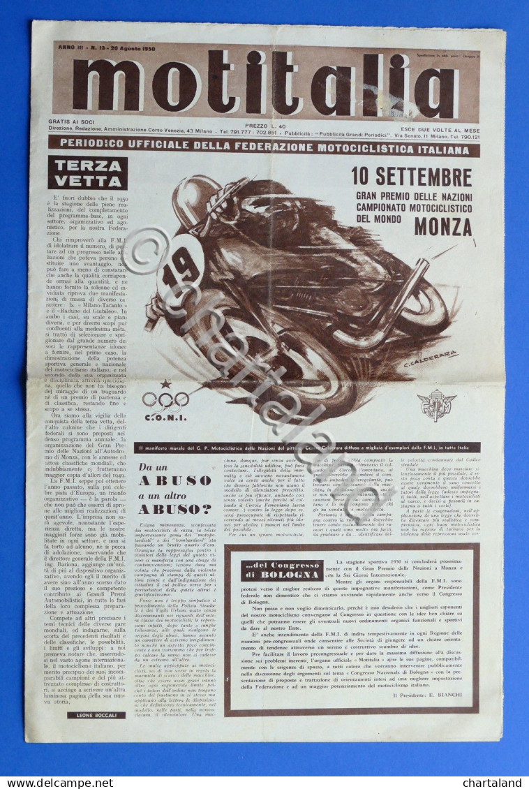 Motociclismo - Rivista Motitalia - Anno III N° 13 - 20 Agosto 1950 - Unclassified