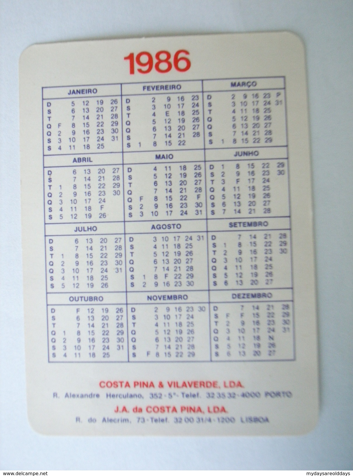 1 Calendar - Portugal Bebida Boisson Drink Bevanda Getrank Juice Ricard (d92) - Klein Formaat: 1991-00