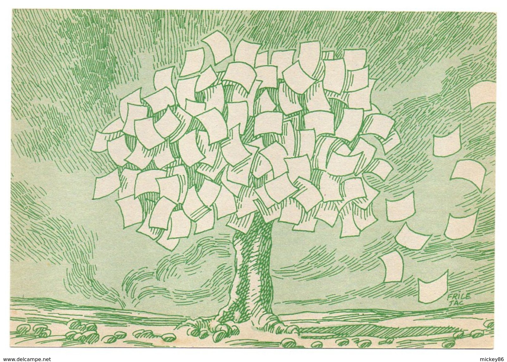 Illustrateur  FRILE Jac  --  Arbre à Feuilles En Papier --- Carte En Papier Recyclé - Autres & Non Classés