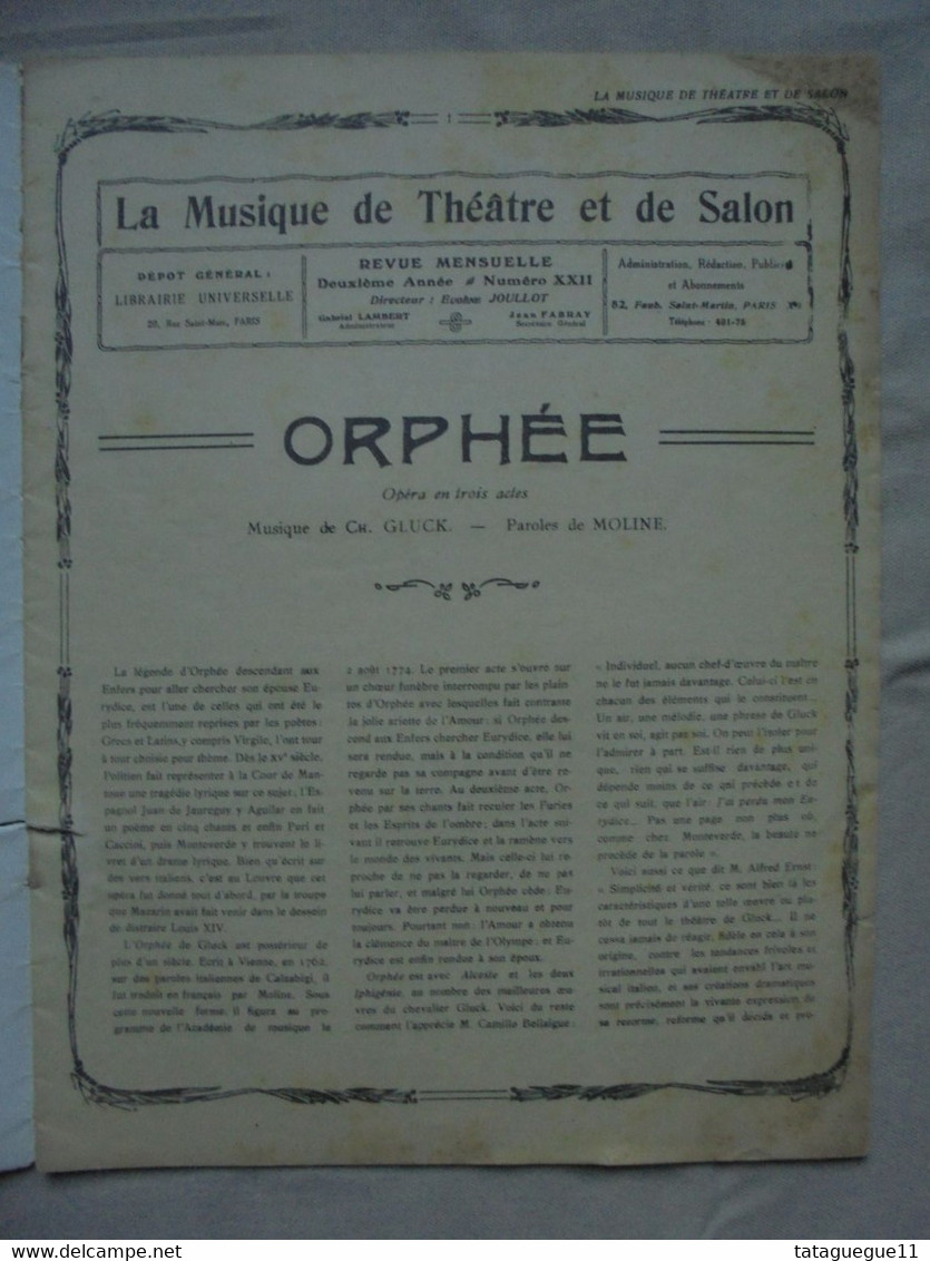 Ancien - Partition La Musique De Théâtre Et De Salon Orphée Début 1900 - Opera