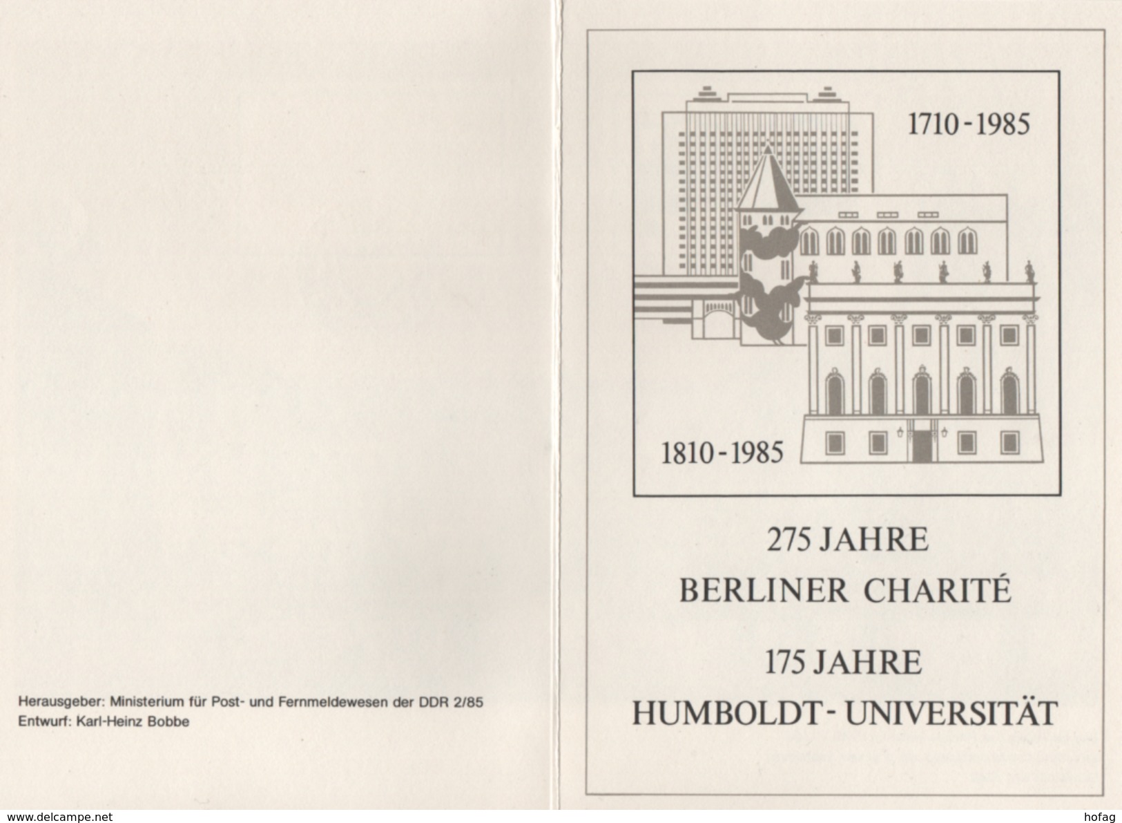 DDR 1985 Ersttagsblatt Mi:2980/2981 275 Jahre Berliner Charité; 175 Jahre Humboldt Universitat - Briefe U. Dokumente