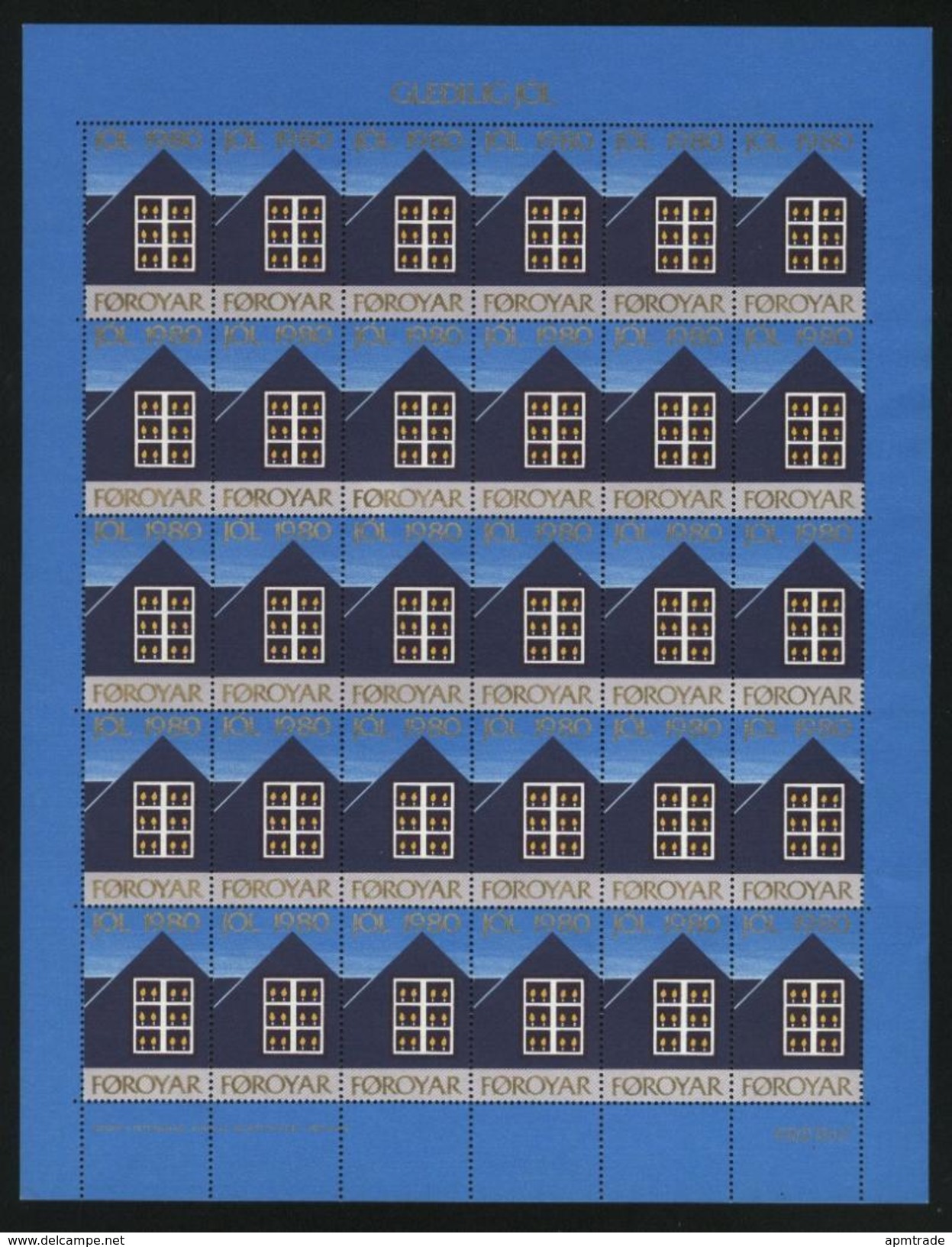 Faroe Islands. Christmas Seal 1980 Full Sheet. Unfolded.  Window With Light - Other & Unclassified