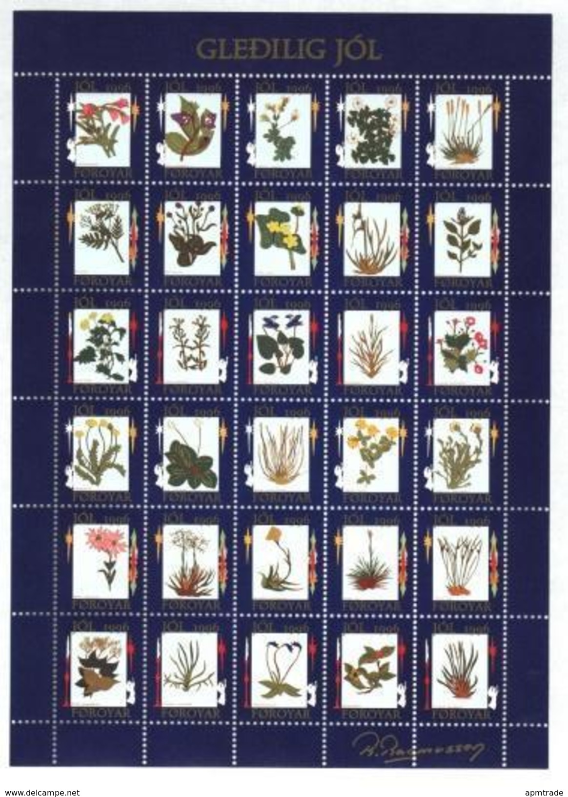 Faroe Islands. Christmas Seal 1996 Full Sheet,Unfolded. Flowers. - Other & Unclassified