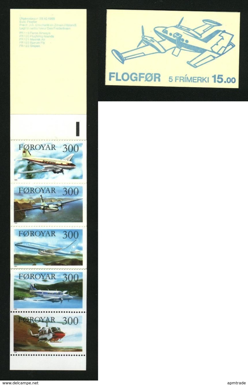 Faroe Islands.  Booklet MNH  Aeroplanes 1985 - Faroe Islands