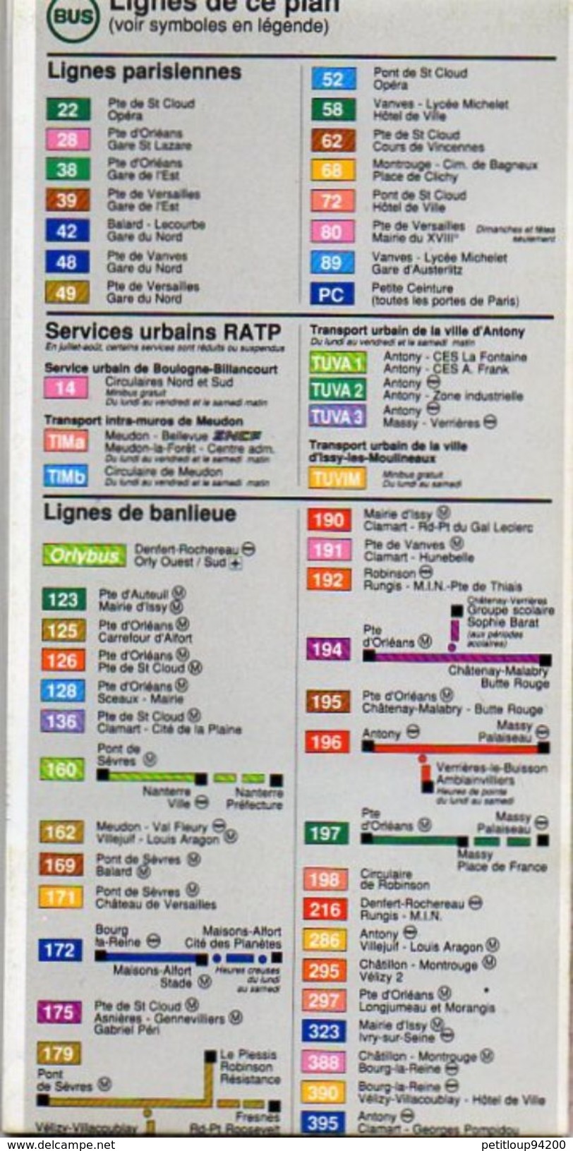 PLAN RATP Paris Métro Bus Rer GRAND PLAN HAUTS DE SEINE SUD  Septembre1988 - Europe