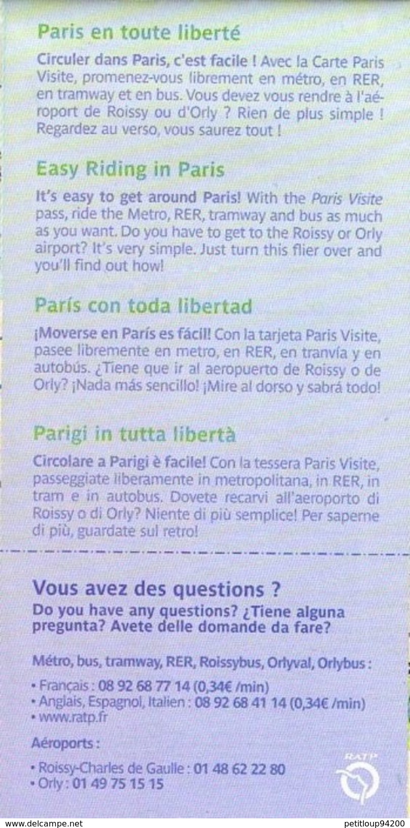 PLAN RATP  M  RER T BUS Paris Tourisme  JUILLET 2004 - Europe