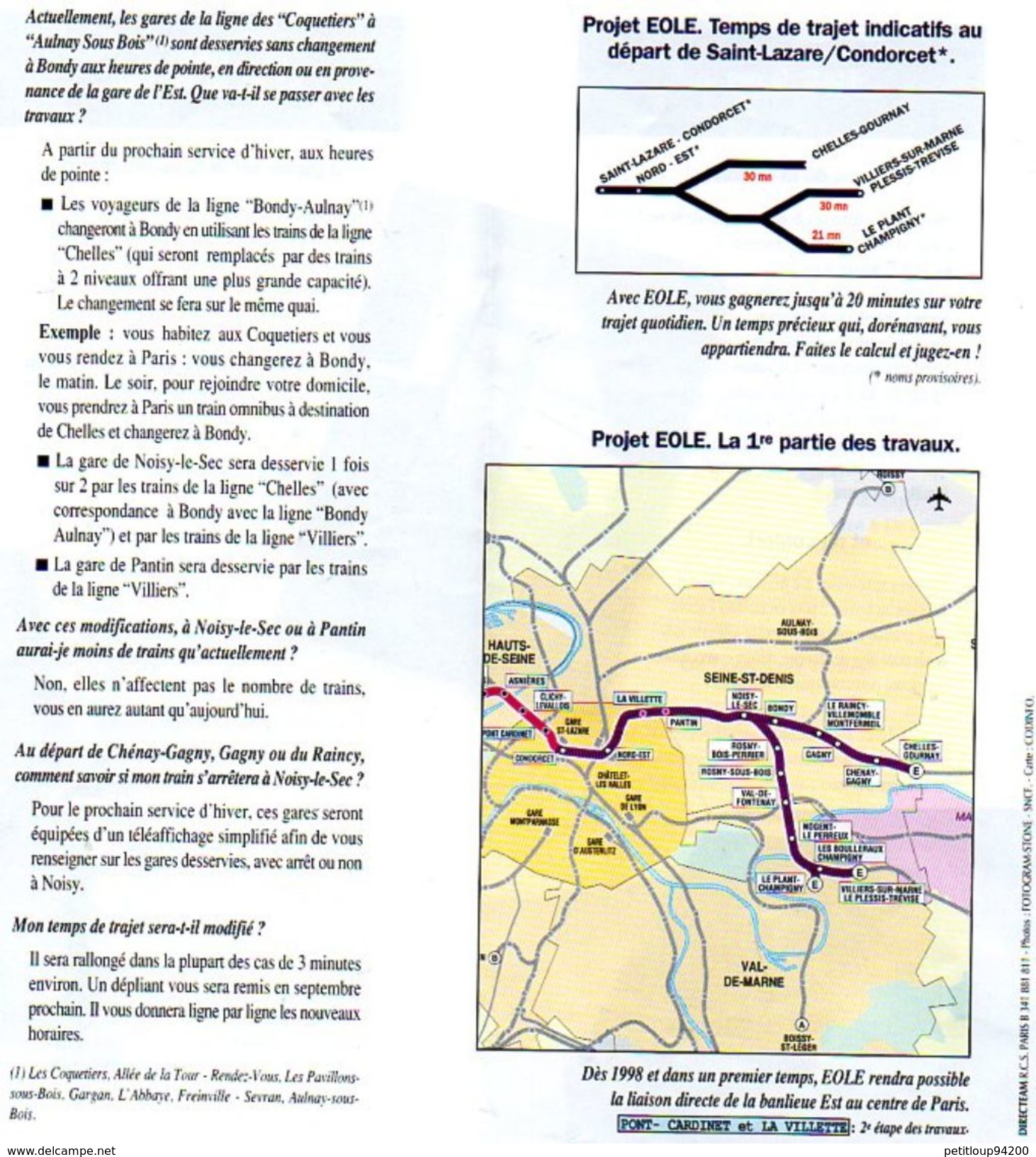 PLAN RESEAU  SNCF Ile De France  EOLE Ligne E Du RER  1998 - Europe