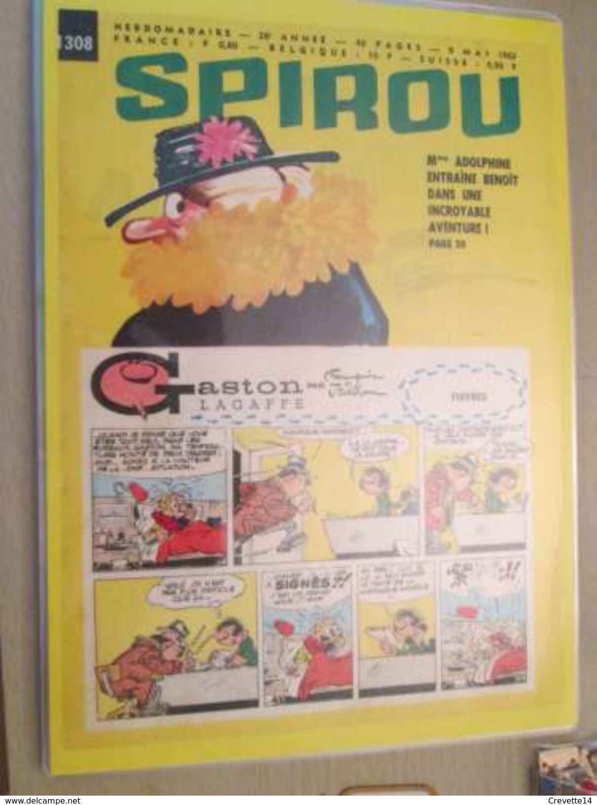 DIV415 : Clipping COUVERTURE SPIROU N°1308 De 1963 : GASTON LAGAFFE FRANQUIN + Mme ADOLPHINE -  Pour  Collectionneurs .. - Franquin