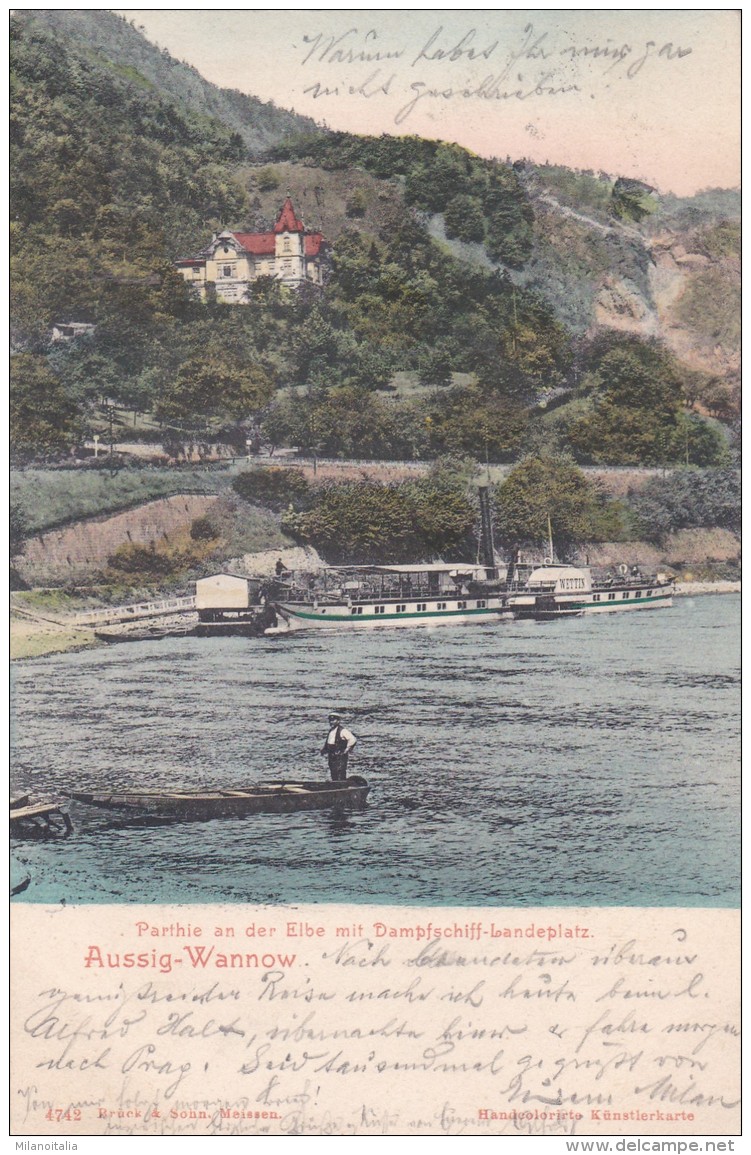 Aussig - Wannow - Parthie An Der Elbe Mit Dampfschiff-Landeplatz (4742) - Tchéquie