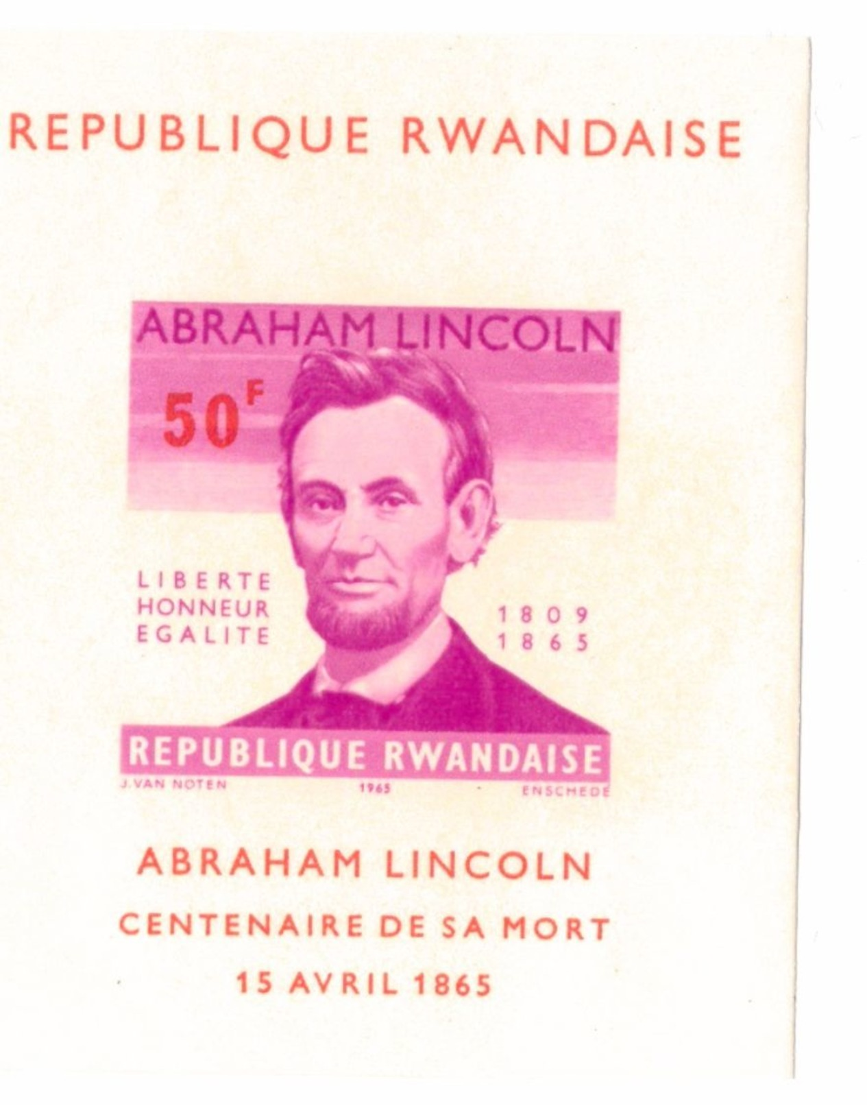 10 X  BLOCKS Rwanda Imperforate Block MNH 1965 100 Years For President Abraham Lincoln Very High Cat Value - Unused Stamps