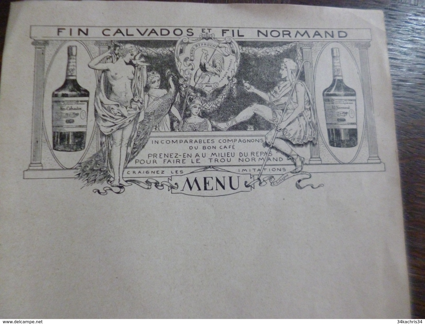 Menu Vierge Pub Publicitaire Fin Calvados Et Fil Normand Maison Bon Normand Nu Allégorie 16.2 X 25 - Menú