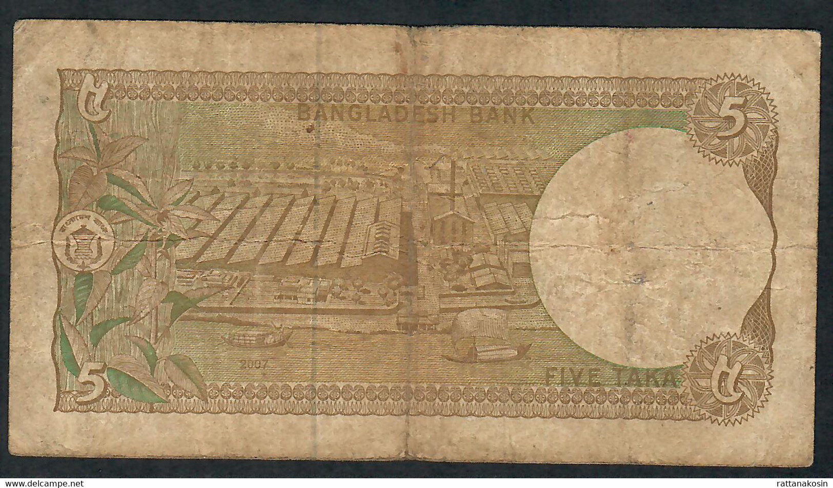 BANGLADESH  P46a 5 TAKA 2007 Signature 9 FINE 2p.h. ! - Bangladesh