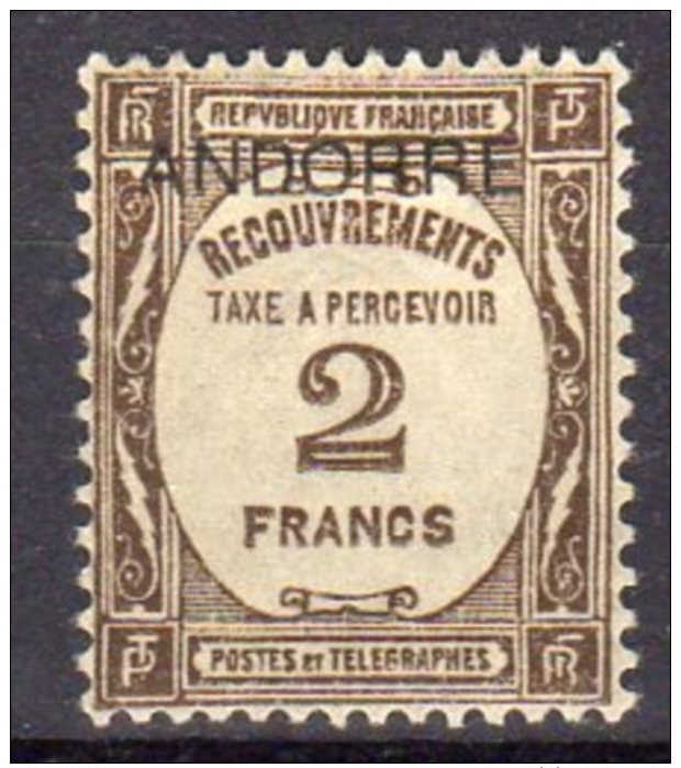 Andorre Timbre Recouvrement N° 14* Cote 235 - Unused Stamps