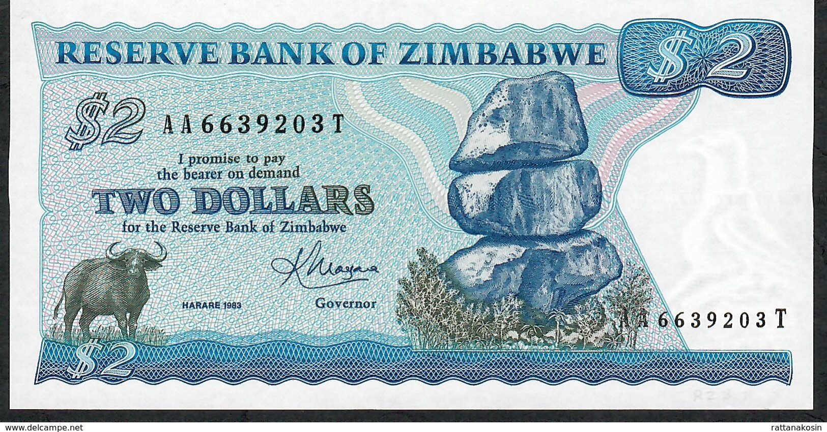 ZIMBABWE P1b 2 DOLLARS 1983  Prefix AA/T Signature 2  UNC. - Zimbabwe