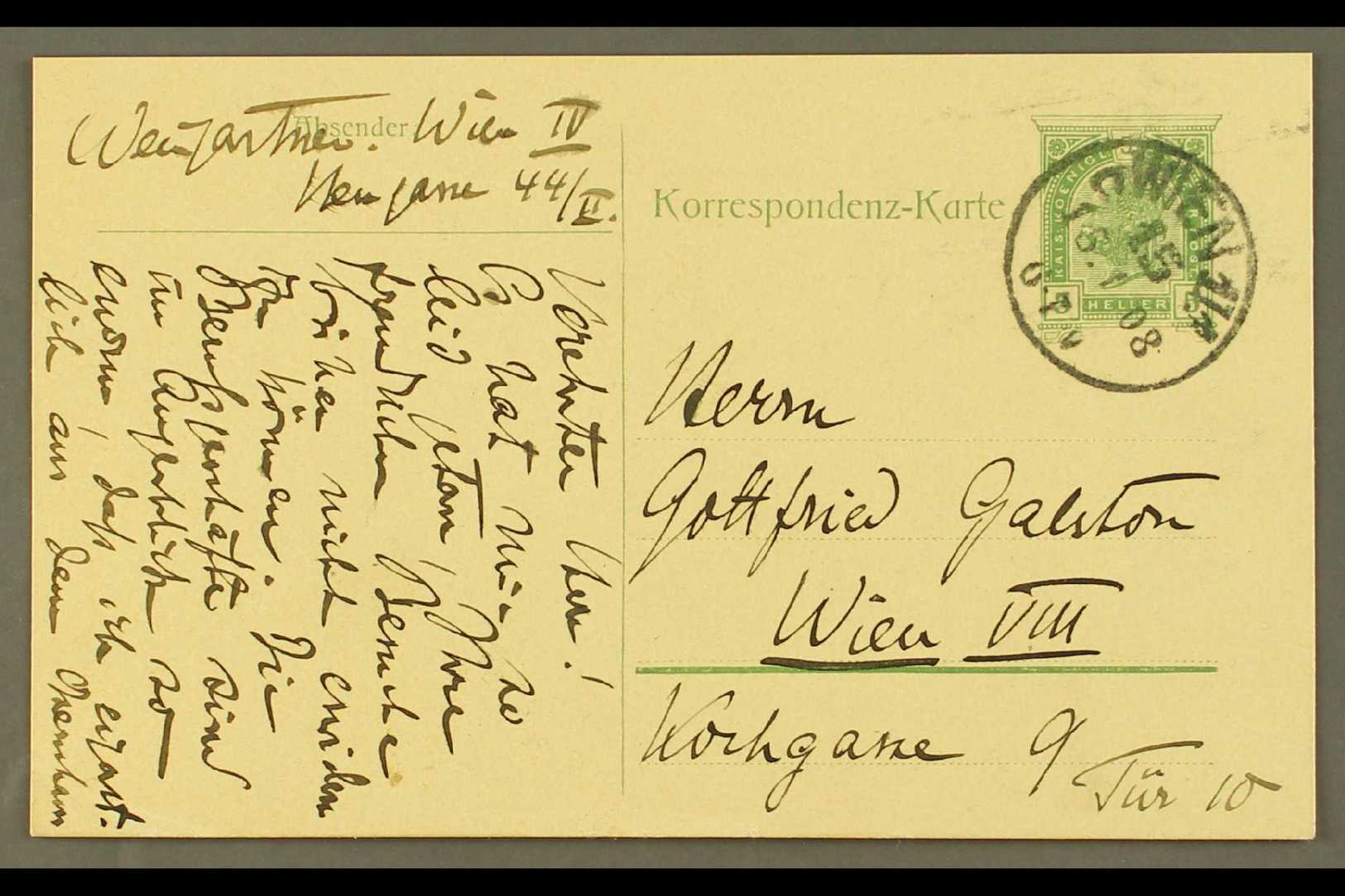 5058 FAMOUS COMPOSER & CONDUCTOR - FELIX VON WEINGARTNER 1908 (January) Austrian 5h Postal Card Postmarked And Sent With - Other & Unclassified