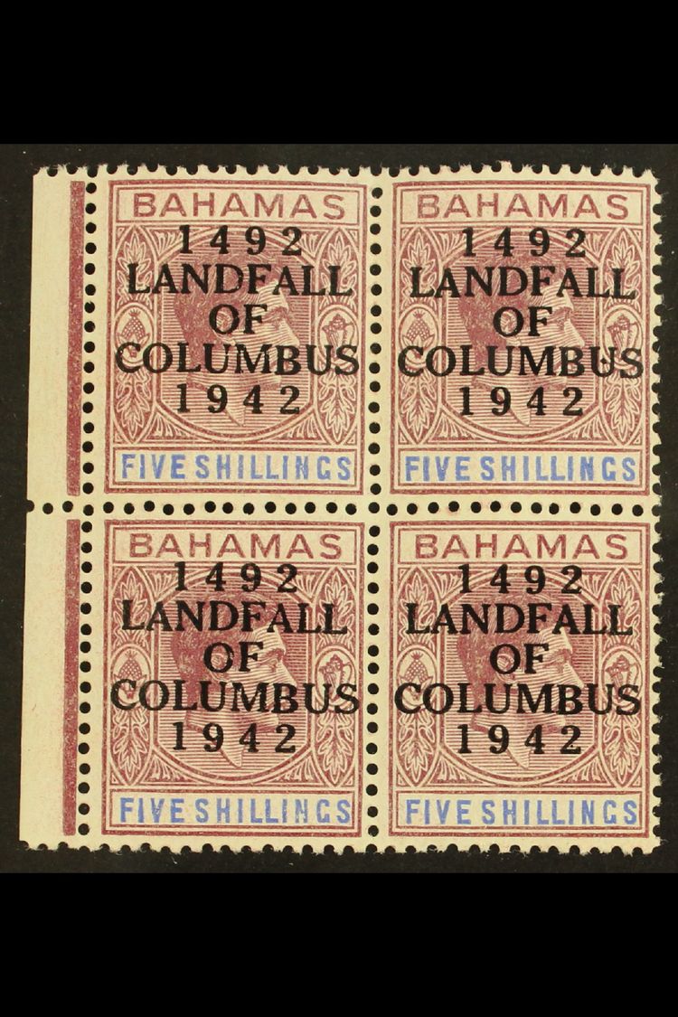 5397 1942 5s Purple & Blue "Landfall Of Columbus" Overprint Ordinary Paper, SG 174a, Very Fine Never Hinged Mint Margina - Other & Unclassified