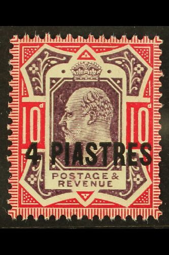 5568 TURKISH CURRENCY 1902-05 4pi On 10d Dull Purple & Carmine (chalky) "No Cross On Crown" Variety, SG 31b, Never Hinge - British Levant