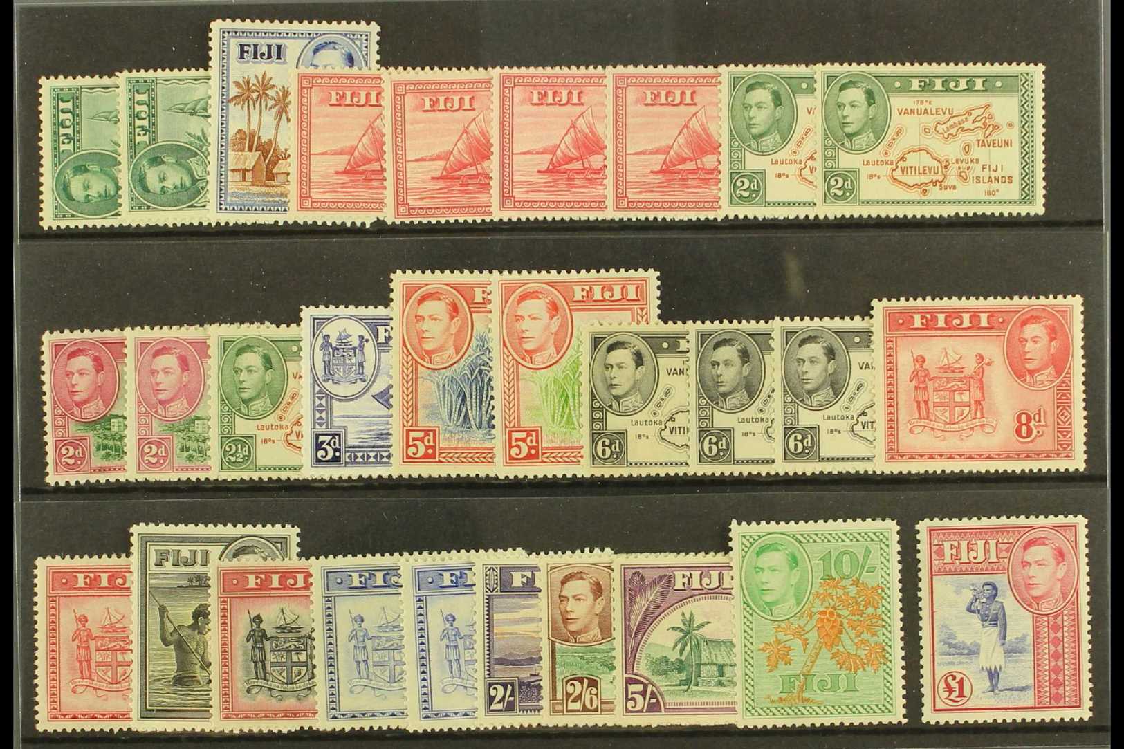 6035 1938-55 Pictorial Definitive Set With 7 "Extra" Perf/Die Variants, SG 249/66b, Mint, Some Issues With Hint Of Tropi - Fiji (...-1970)