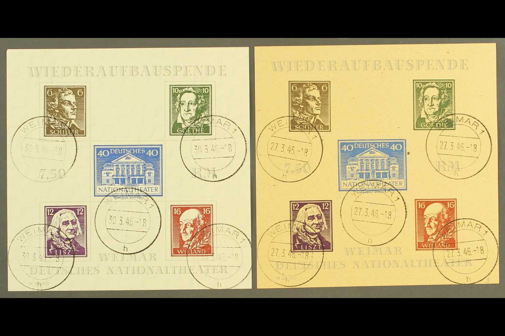 6300 RUSSIAN ZONE - THURINGEN 1946 National Theatre Miniature Sheets, BOTH PAPER TYPES, Mi Block 3 A / 3 B, Very Fine Us - Other & Unclassified