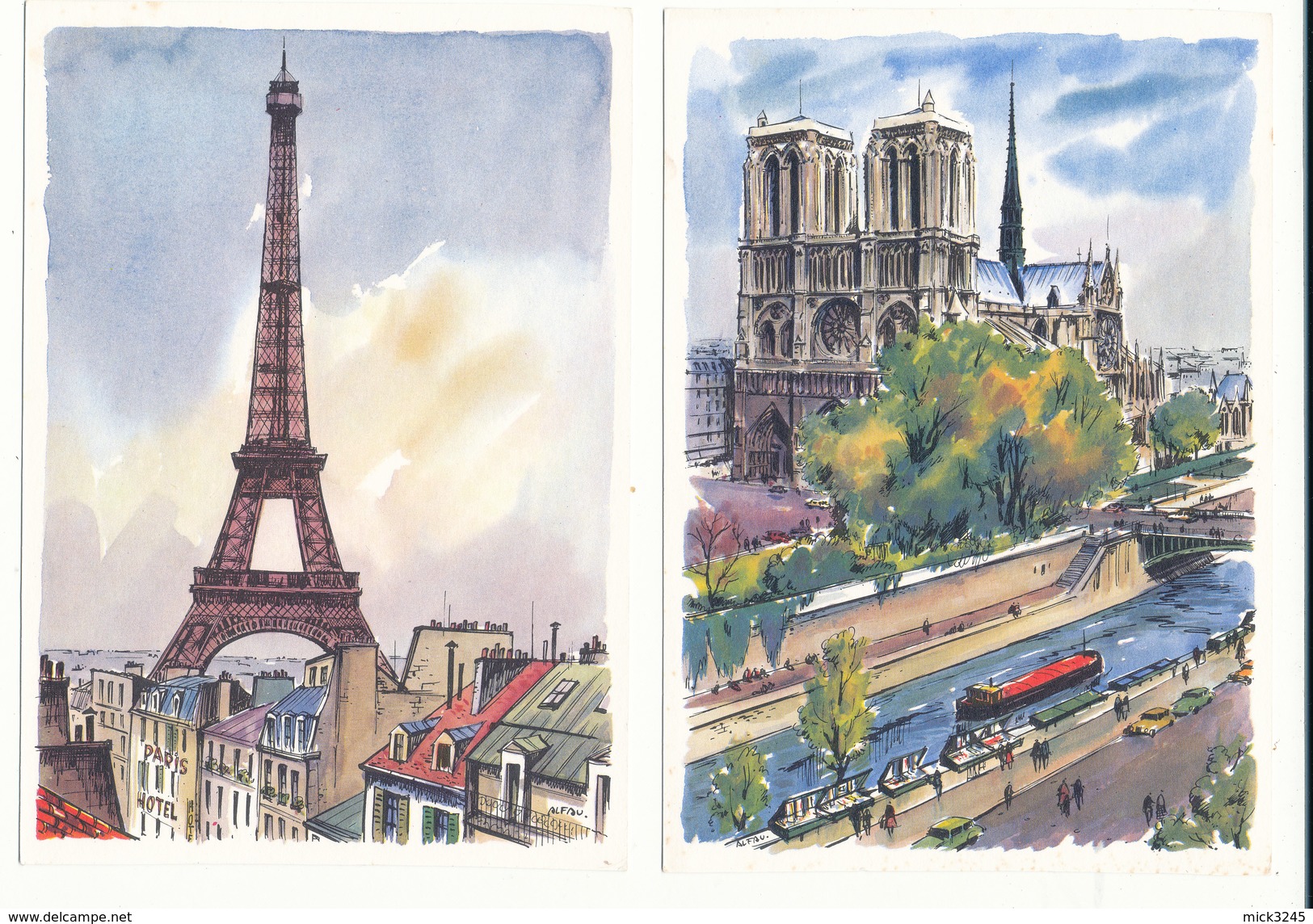 Lot De 12 Cartes De Paris - Peintures De Alfau - Editions Krisarts - Lots, Séries, Collections