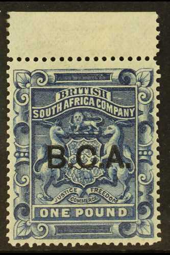 7350 1891 £1 Deep Blue Arms Ovprinted "B.C.A", SG 14, Superb Marginal NEVER HINGED MINT. Rare And Lovely Stamp, Well Cen - Nyasaland (1907-1953)
