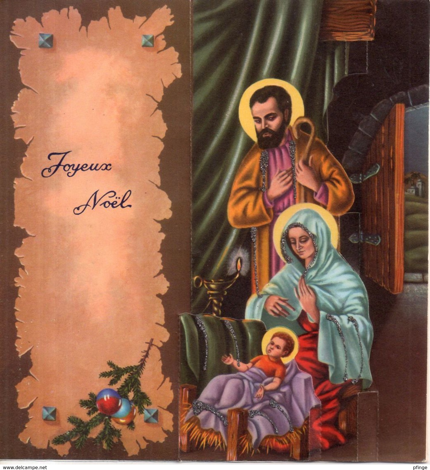 Joyeux Noël ( Crèche ) Carte à Système - Pailletée - Découpis - Altri & Non Classificati