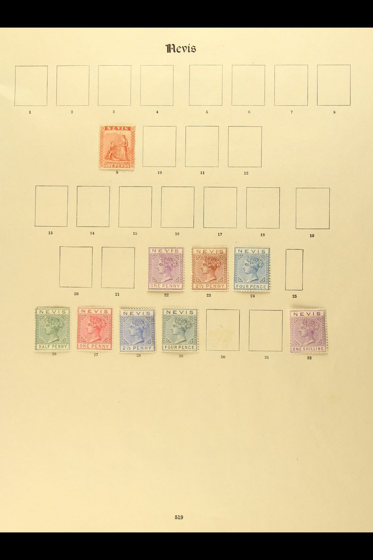 7530 1866-1935 MINT COLLECTION ON "NEW IMPERIAL" LEAVES All Different, Mostly Fine Condition, The QV Mainly Without Gum. - St.Kitts And Nevis ( 1983-...)