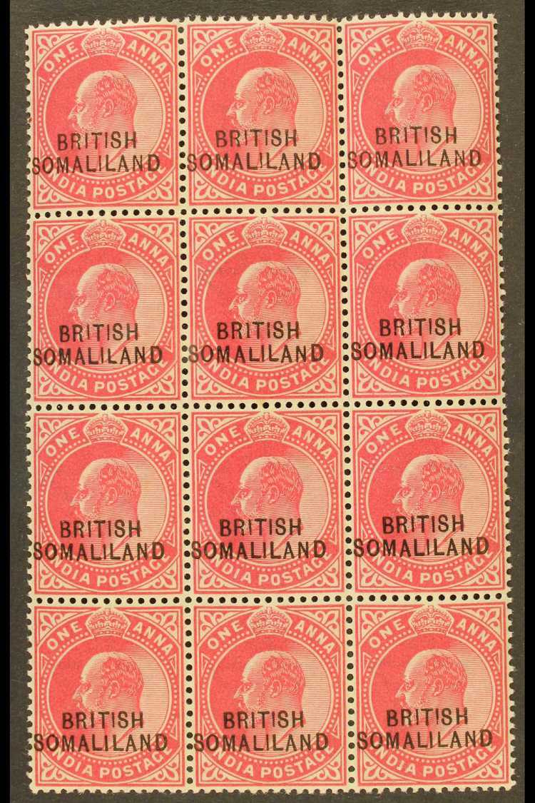 7660 1903 KEVII 1a Carmine (SG 26) - A Never Hinged Mint BLOCK OF TWELVE (3 X 4) Including "BR1TISH" Variety (SG 26b) At - Somaliland (Protectorate ...-1959)