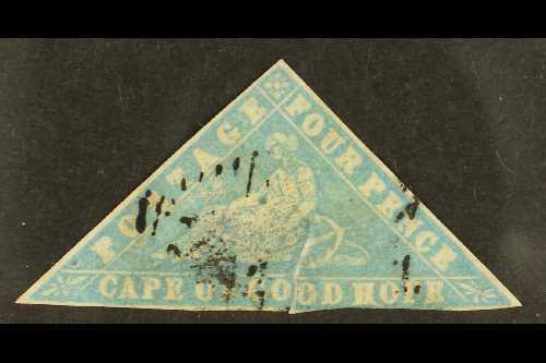 7699 CAPE OF GOOD HOPE 1861 "wood-block" 4d Pale Milky Blue, SG 14, Used, Thinned And A Repaired Tear. Cat £2,000. For M - Unclassified