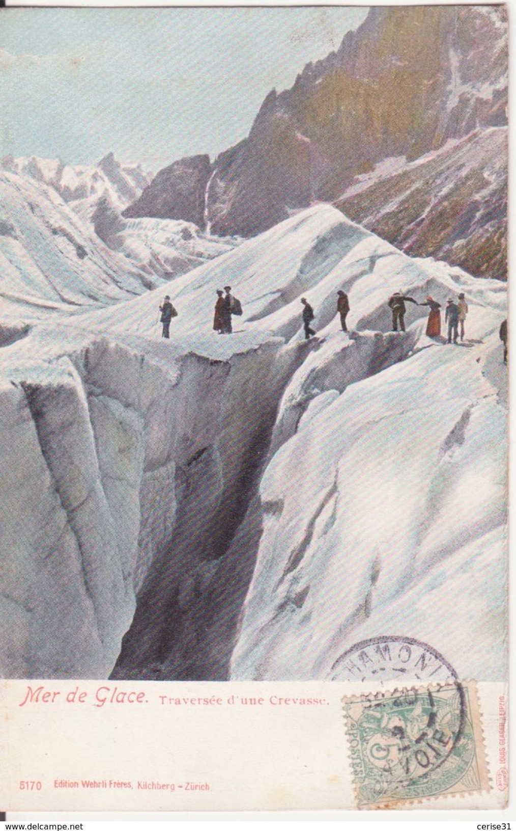 CPA -  Mer De Glace - Traversée D'une Crevasse - Chamonix-Mont-Blanc