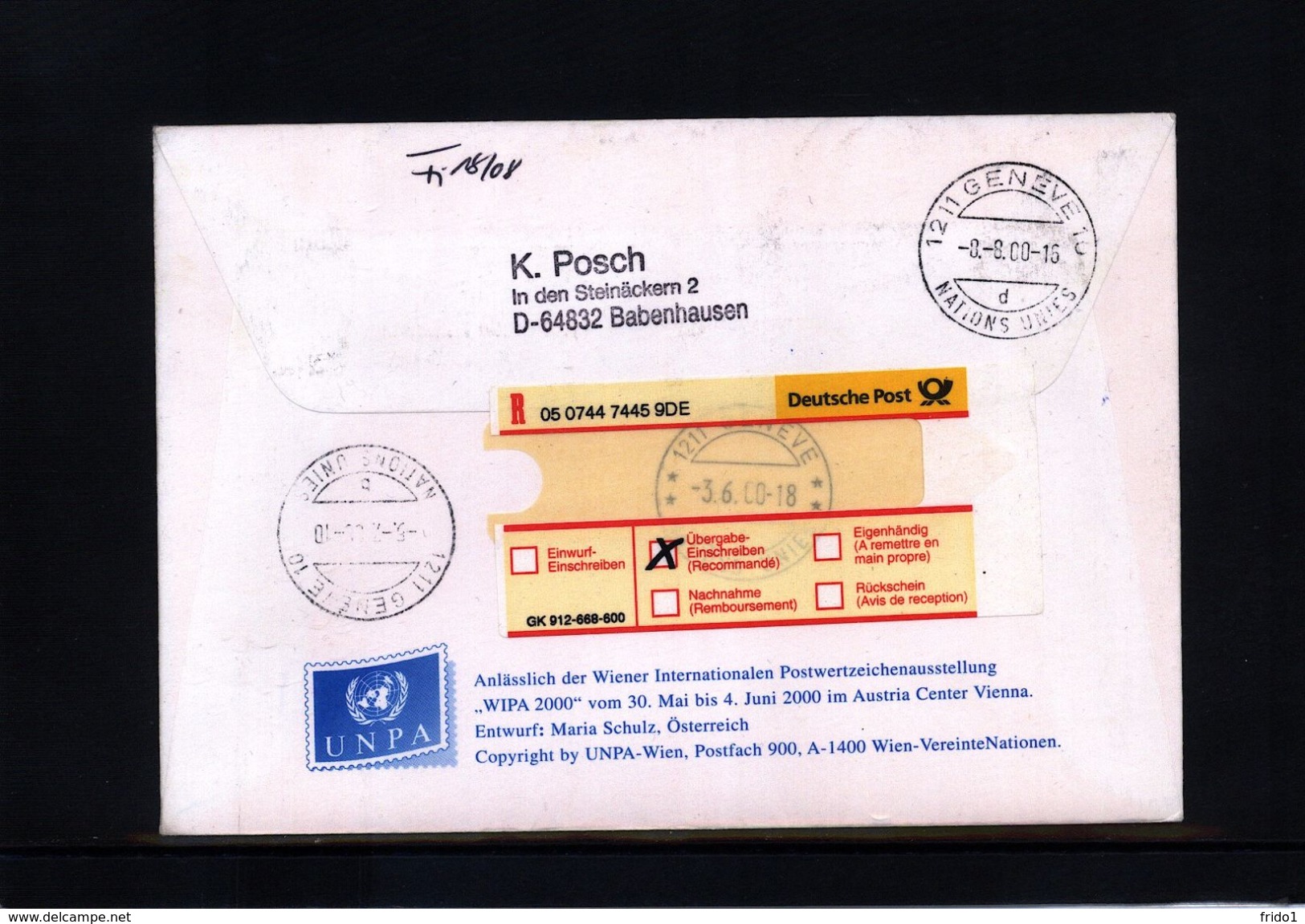 UNO Wien 2000 Sonderflugpost Wien-Geneve - Lettres & Documents