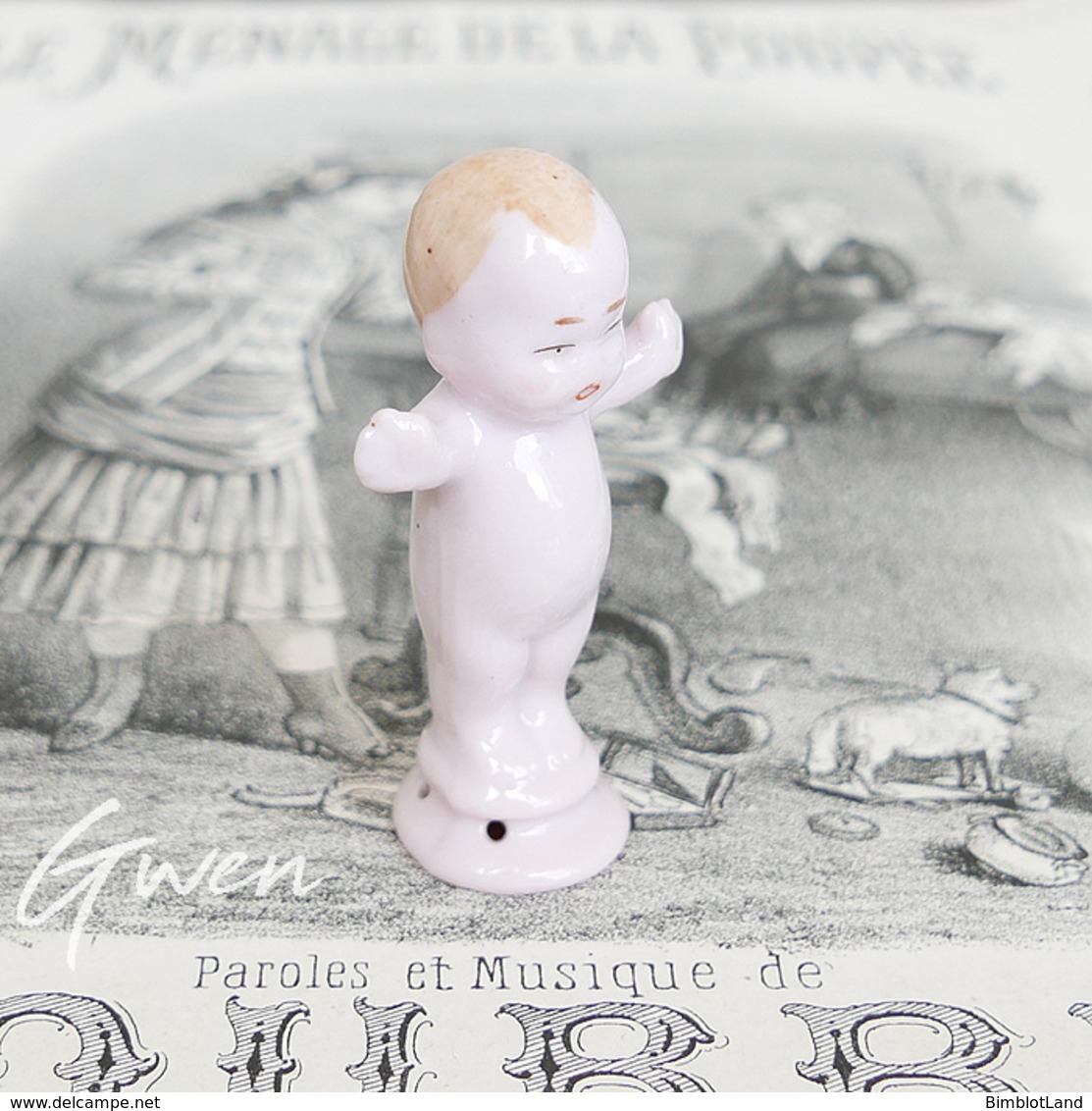 Demi Poupée Figurine Ancienne Allemande 55mm Sujet Bébé Kewpie Biscuit Miniature 1915 Boite à Poudre - Sonstige & Ohne Zuordnung